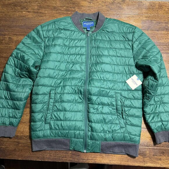 Arizona Jean Company Forest Green Quilted Puffer Jacket Full Zip Size Large NEW - Picture 1 of 12